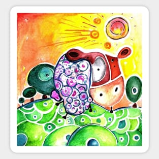 Cute Sheep in Jungle Watercolor Illustration Sticker